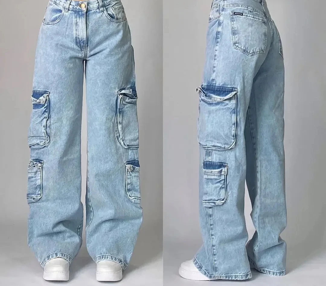 Vintage Letter Washed Baggy Y2K Jeans High Waist Wide Leg Pants Unisex