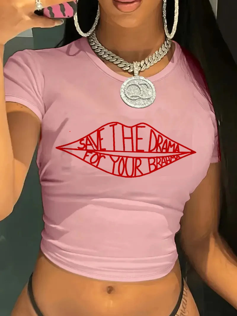 Friends TV Show Save the Drama for Your Mama Print Short Sleeve Crop Top Women’s