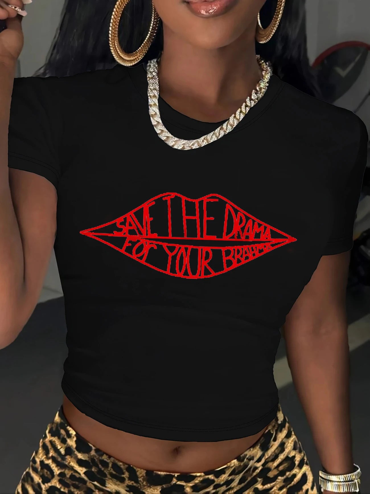 Friends TV Show Save the Drama for Your Mama Print Short Sleeve Crop Top Women’s