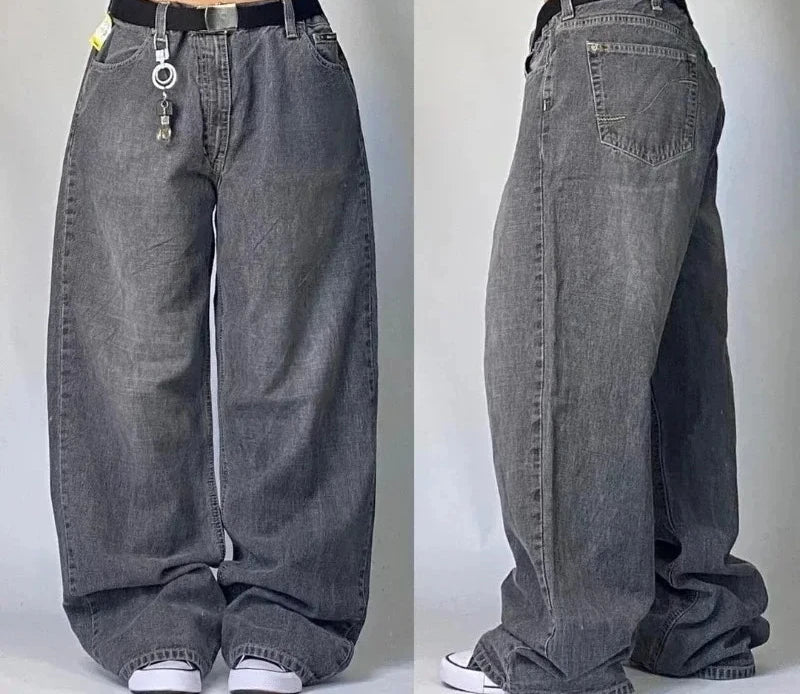Vintage Letter Washed Baggy Y2K Jeans High Waist Wide Leg Pants Unisex