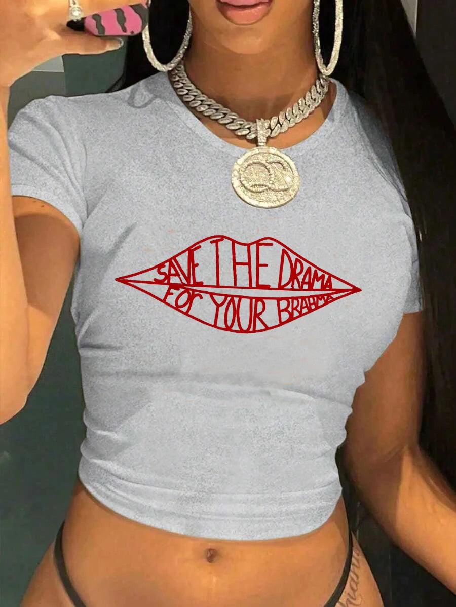 Friends TV Show Save the Drama for Your Mama Print Short Sleeve Crop Top Women’s