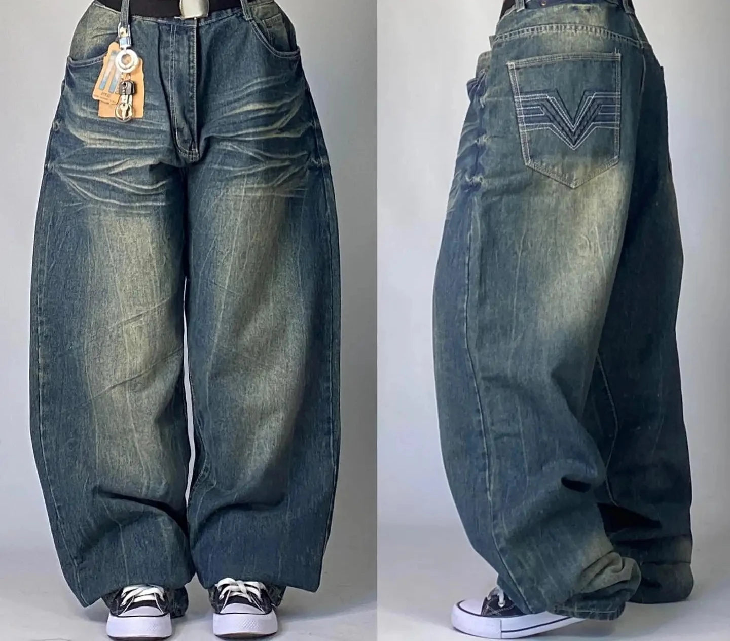 Vintage Letter Washed Baggy Y2K Jeans High Waist Wide Leg Pants Unisex