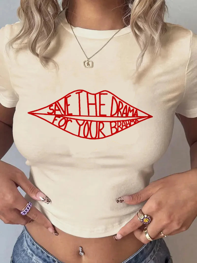 Friends TV Show Save the Drama for Your Mama Print Short Sleeve Crop Top Women’s