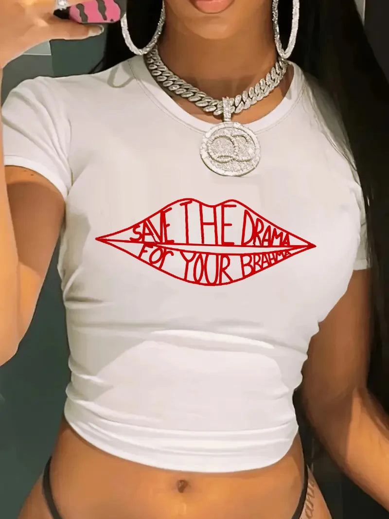 Friends TV Show Save the Drama for Your Mama Print Short Sleeve Crop Top Women’s